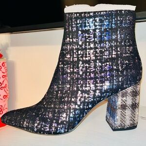 Brand new Betsey Johnson Black Silver Women's Boots rhinestone heels 9.5